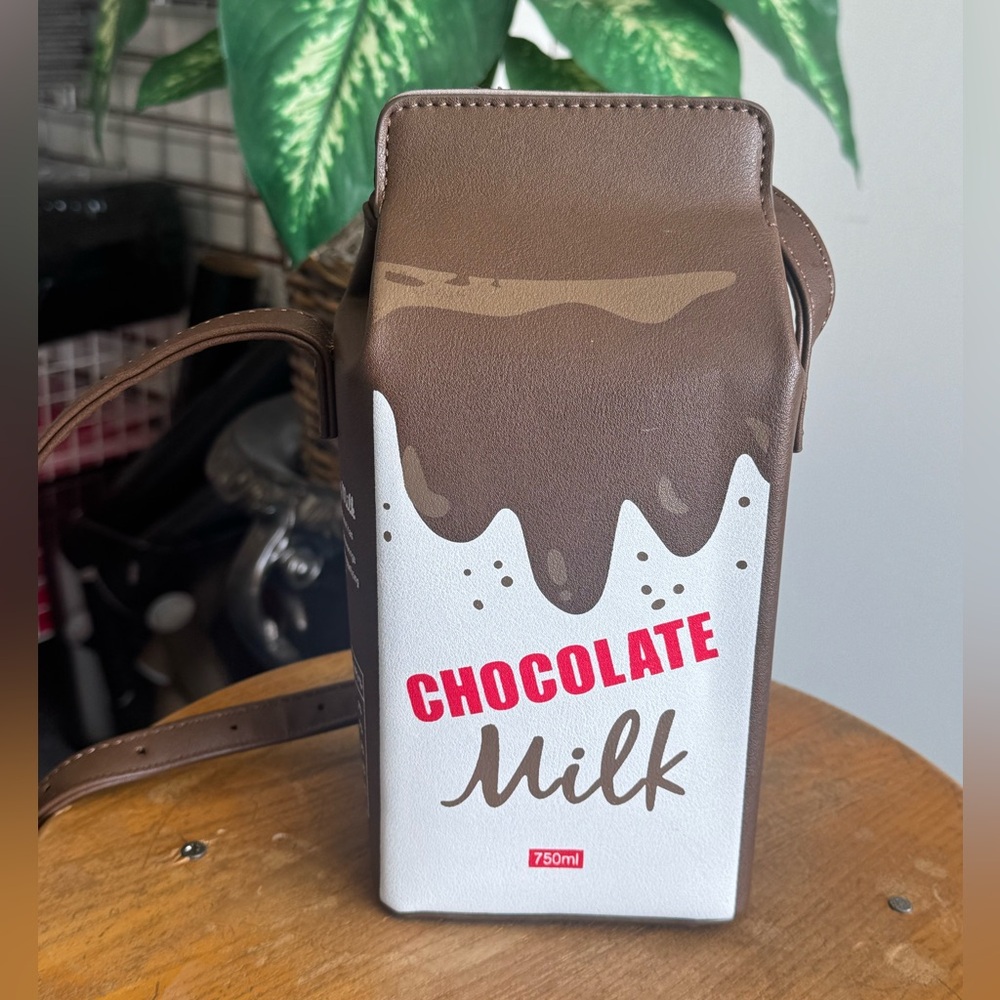 Chocolate Milk Carton Brown and White Bag-